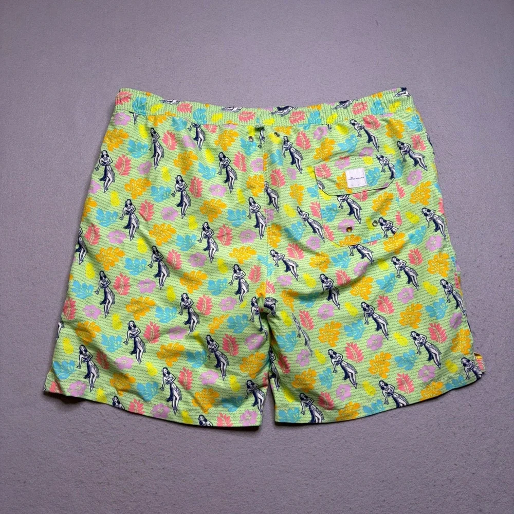 Peter Millar Swim Trunks Mens XL Green MS17P07 Hula Girl Tropical Print Shorts